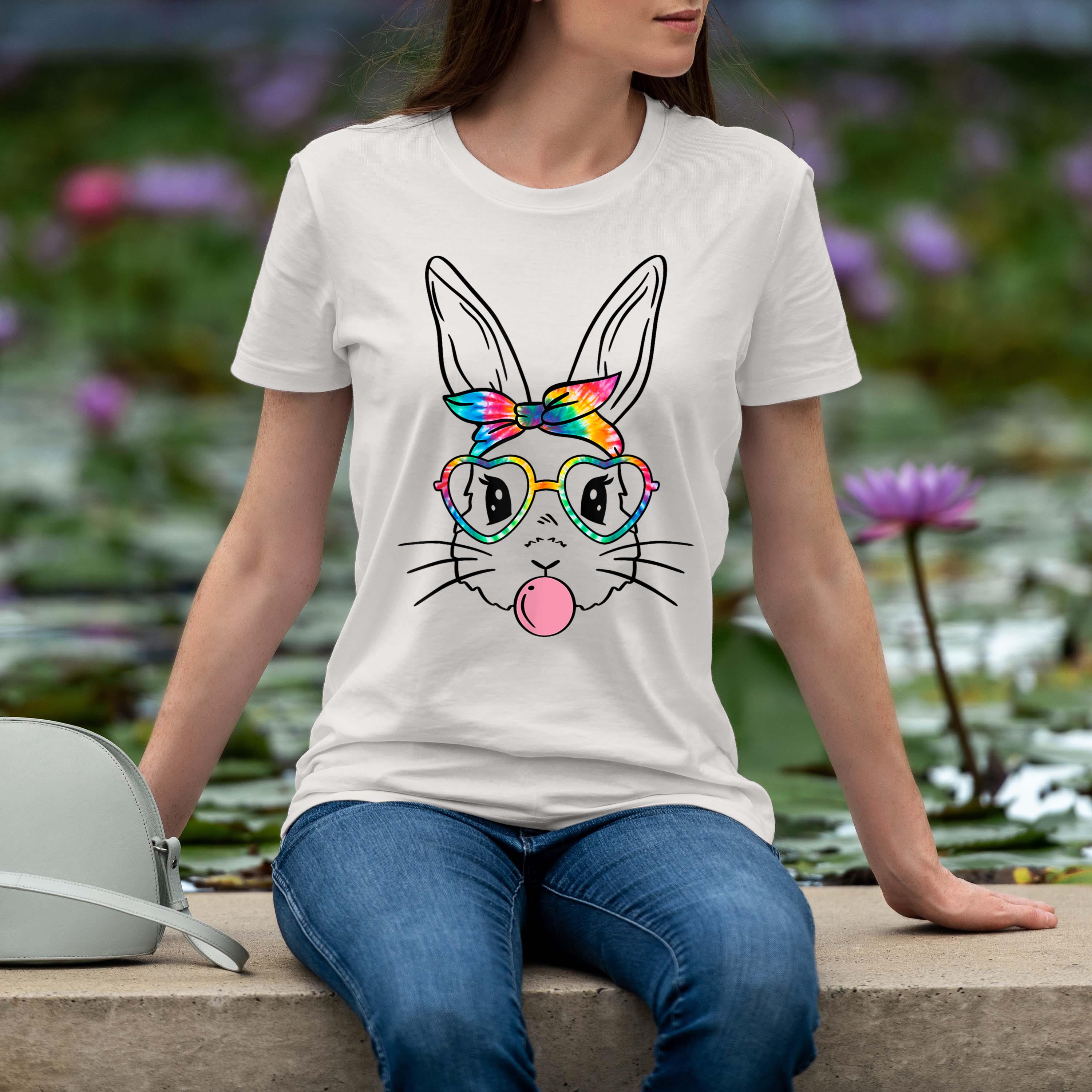 Easter Day Cute Bunny With Bandana Heart Glasses Bubblegum Shirt 